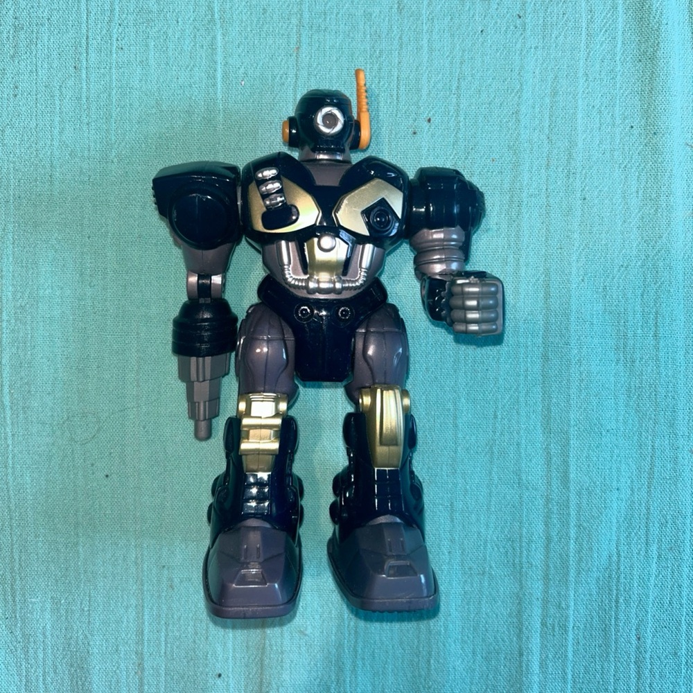 HAP-P-KID Toy Robot Fighter Blue Walks Lights and Sounds 7" - Tested - Vintage